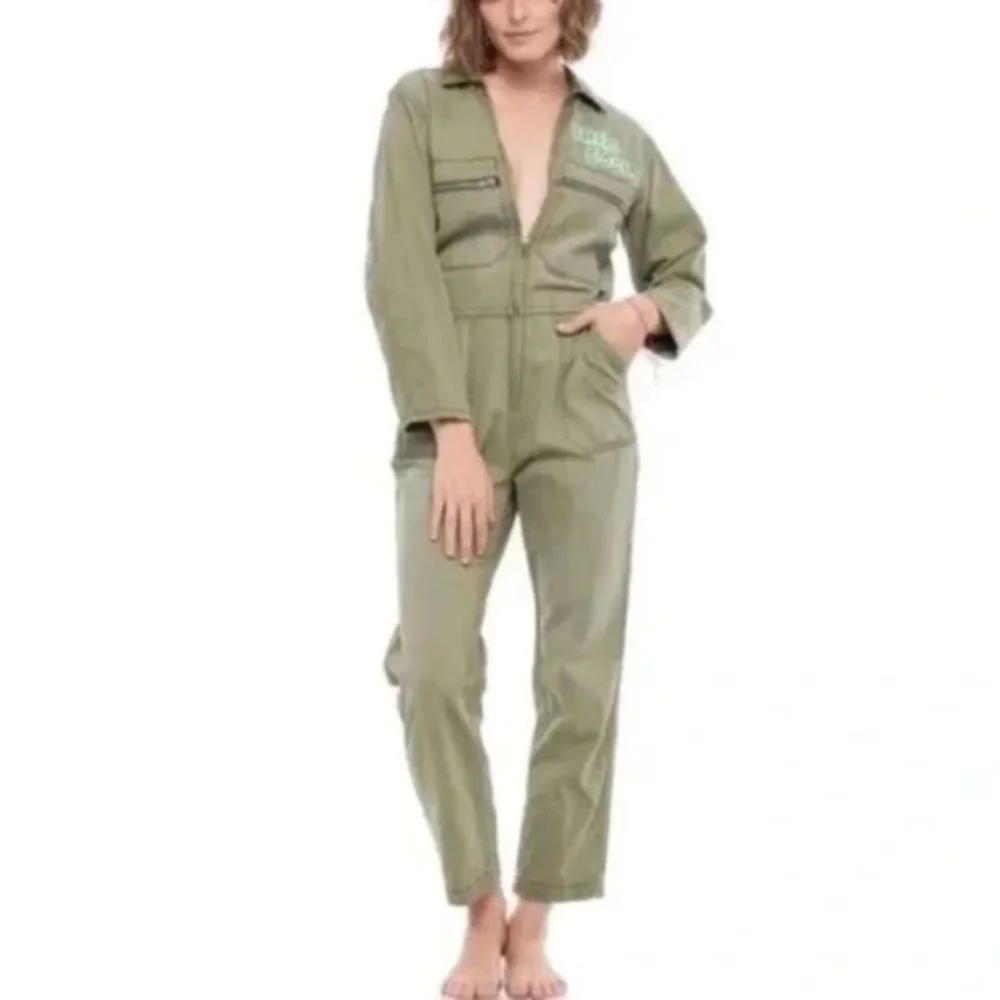 Sandrine Rose x Free People Natural Khaki Tres Cool Front Zip Jumpsuit NWT - Picture 3 of 7